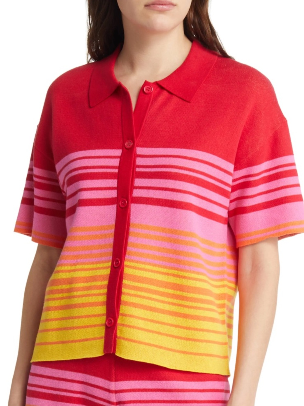 Monrow Sunset Stripe Cardigan Polo Sweater XS